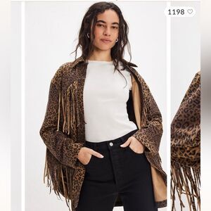 We The Free Leopard Print Fringe Jacket